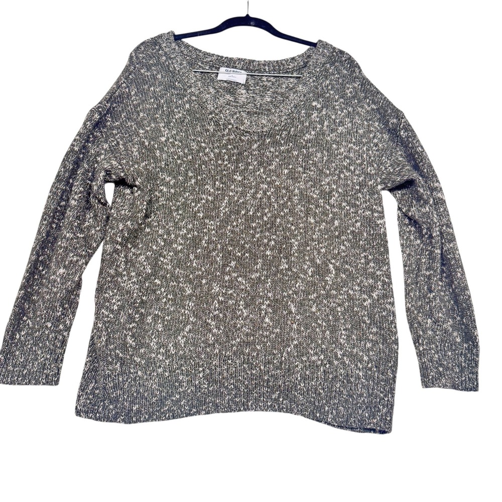 Old Navy Womens Large Tunic Length Marled V-Neck Sweater Green White Speckled